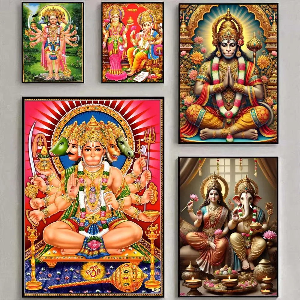 Indian Hindu Goddess Lord Hanuman Religious Poster Matte Peel And PVC Removable Waterproof Frameless Bedroom Living Room