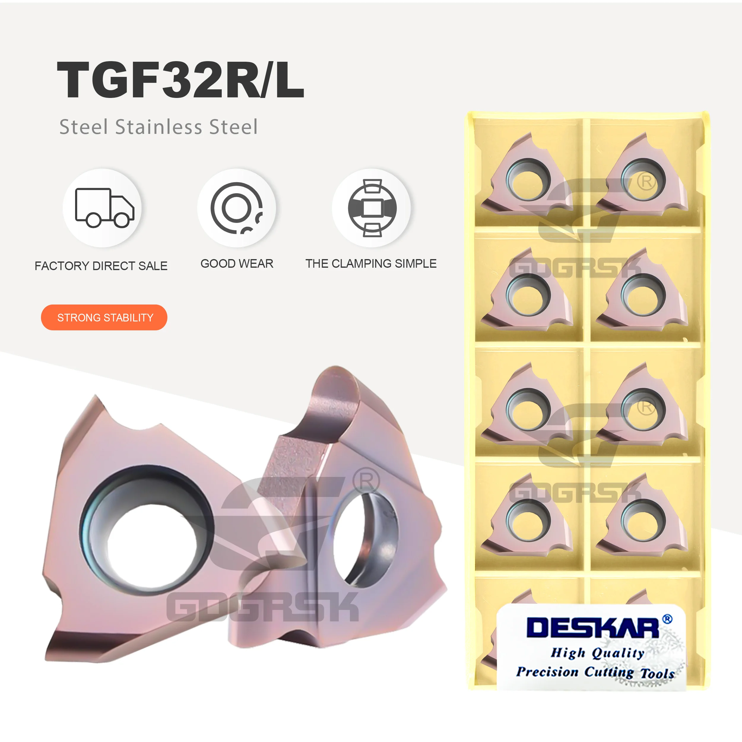 

DESKAR TGF32R/L80-300-R0.25-1.5 LF6018 Lathe Slot Blades Circular Arc Card Spring Slot Blades TGF32R/L Series Grooving Inserts