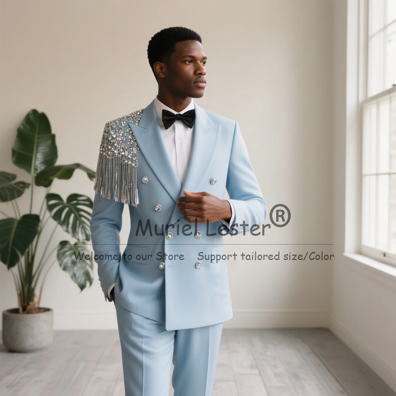 

Роскошные костюмы с кристаллами и бисером, мужские комплекты из 2 предметов, дизайн с кисточками, блейзер для выпускного вечера, индивидуальный костюм Homme, двубортный смокинг для жениха