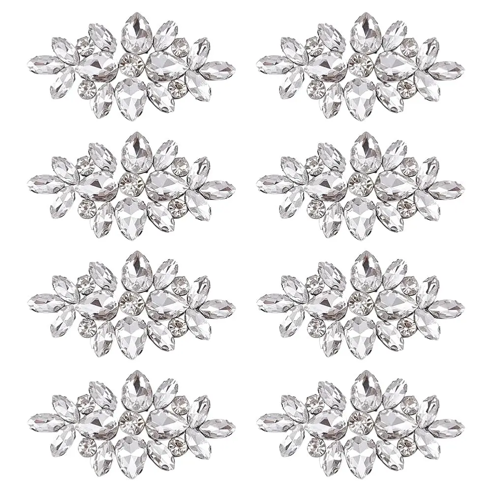 

8Pcs Rhinestone Applique Silver Sew On Appliques Rhinestone Patches Crystal Applique Sequin Embellishments for Bridal Weddin