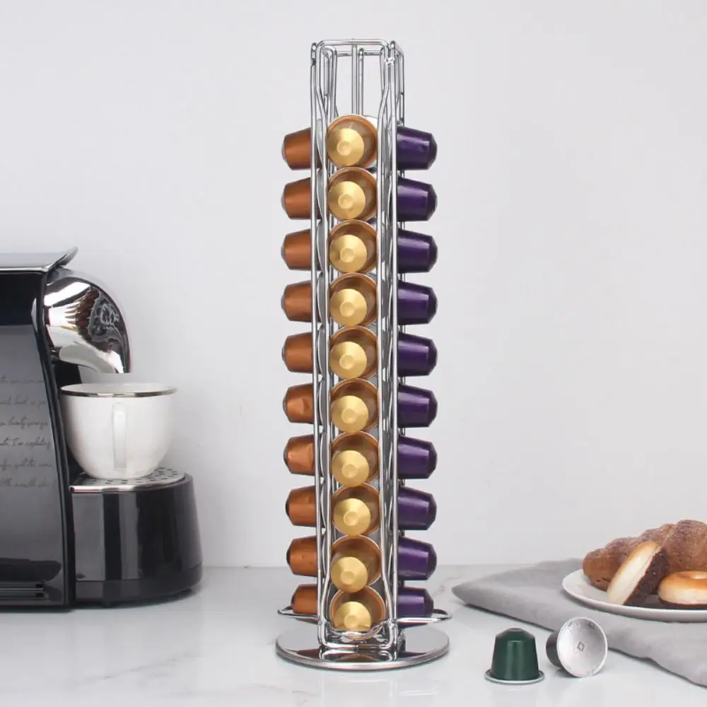 

Plating Coffee Capsules Holder 360 Degree Rotatable 40 Coffee Pod Holder Coffee Capsules Stand Rack Hollow Structure Tower Stand