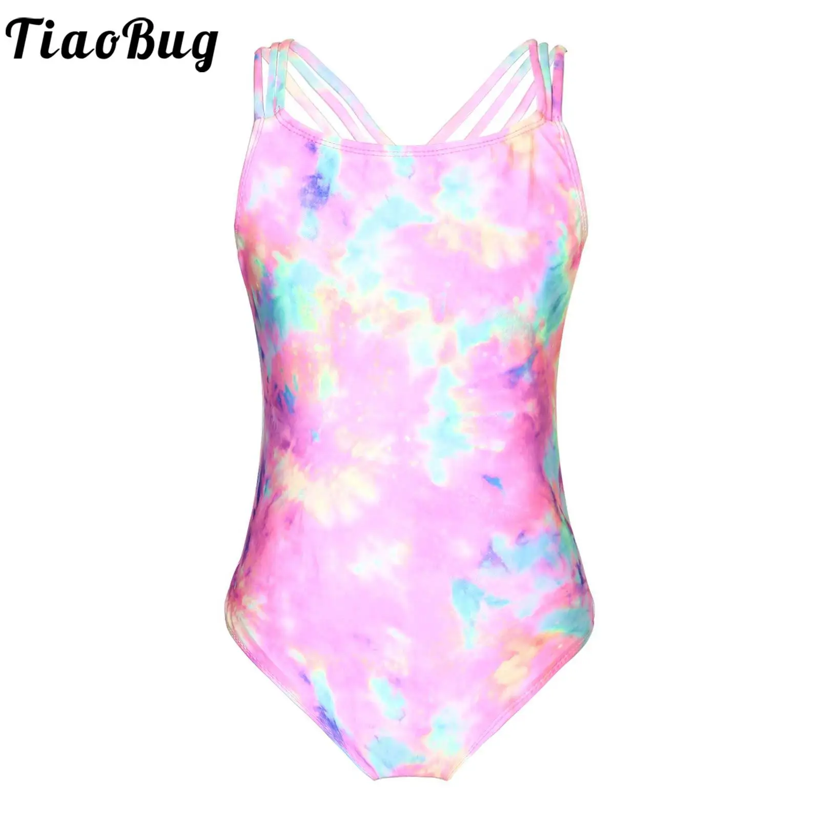 Kids Swimming Wear One Piece Swim Jumpsuit Stretchy Sleeveless Backless Colorful Tie Dye Printed Girls Swimsuit Beach Bodysuit