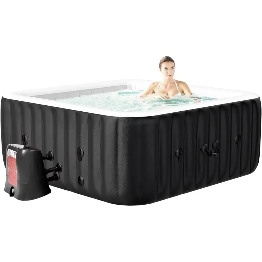 73” 4-6 Person Inflatable Hot Tub，Leak-Proof PVC Outdoor Spa with 130 Air Jets，Heater Pump & Insulated Cover,  Portable Hot Tub