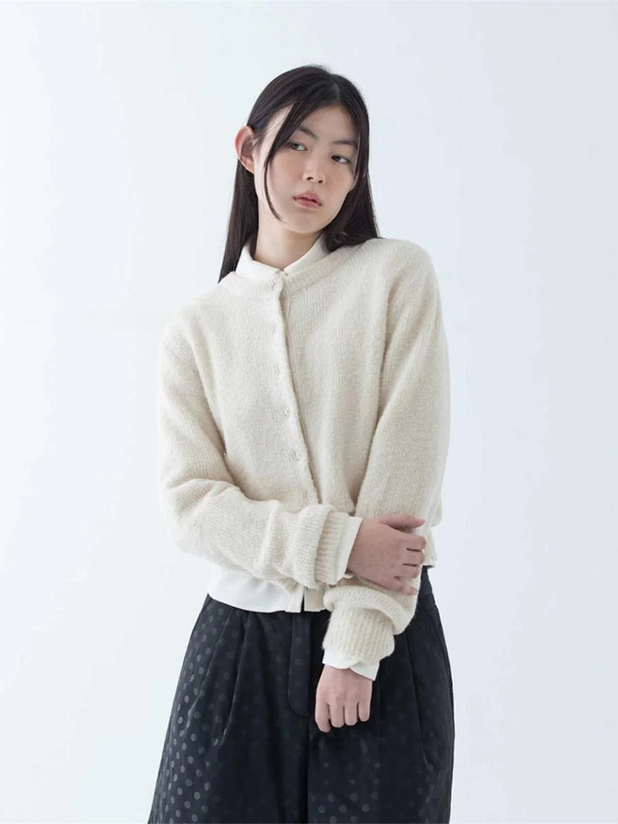 Korean Sle round Ne Long Sve Knitted Sweater Cardigan Simple Casual Single Button Pure Color Versatile Winter Clothing