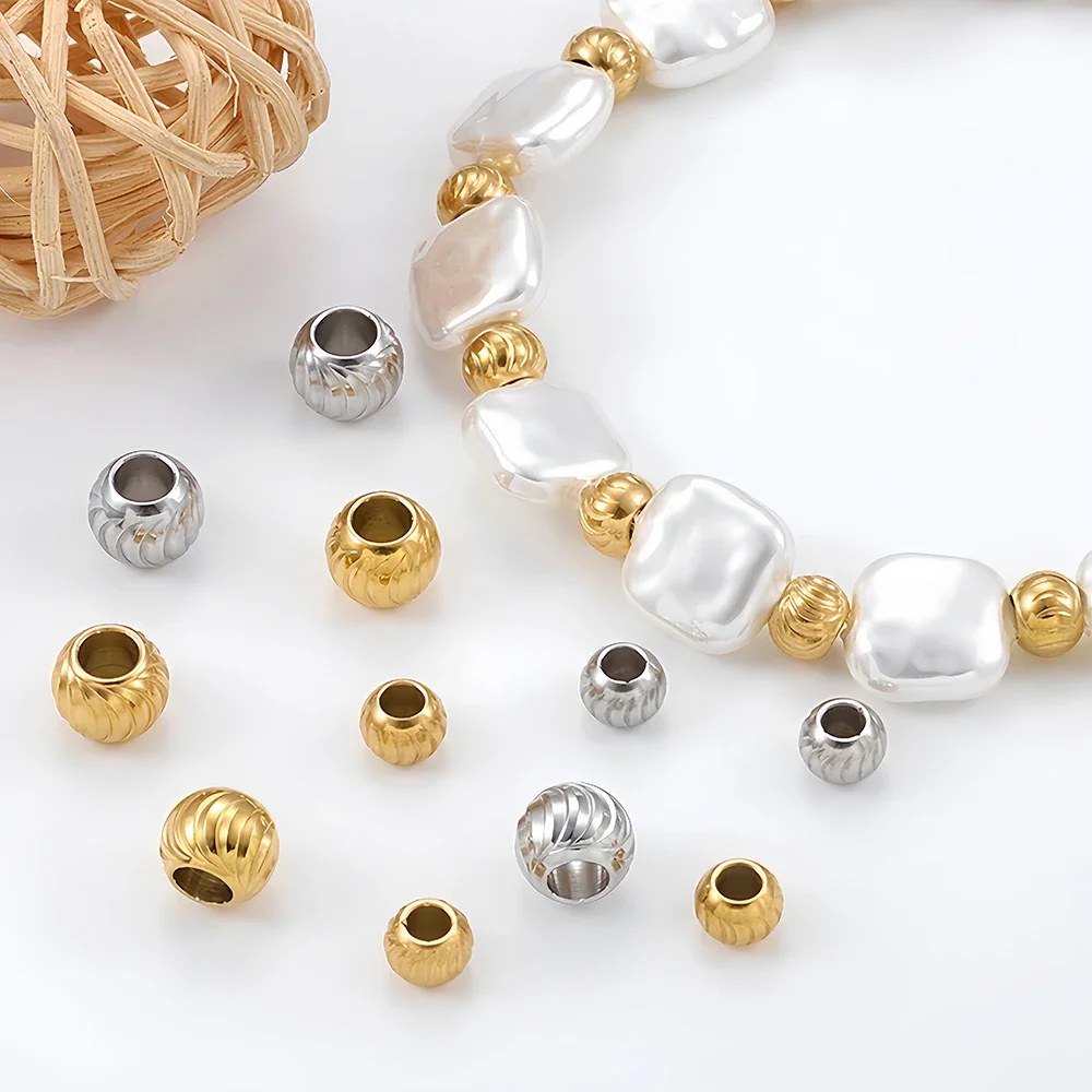 1/5pcs 3-4mm Stainless Steel Spacer Beads Charm Gold Color Loose Bead for DIY Bracelets Necklace Beads Jewelry Making Charms