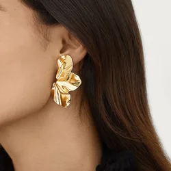 XIALUOKE Punk irregular Geometric Petals Stud Earrings For Women Trendy Gold Color Fashion Statement Ear Jewelry Accessories