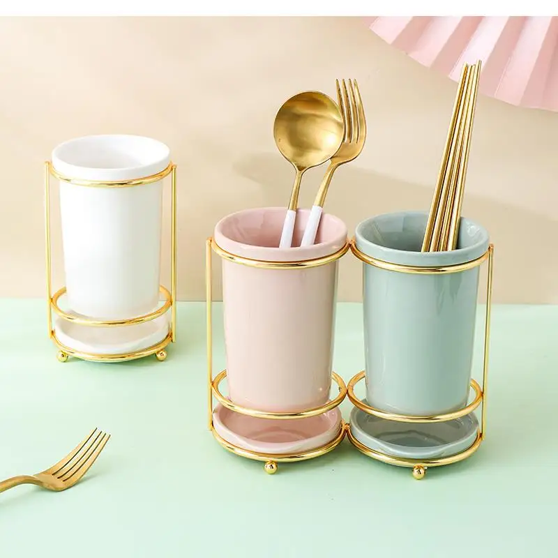 Nordic Ceramic Chopstick Holder Light Luxury Chopstick Storage Box Creative Drain Chopstick Cage Home Kitchen Decoration