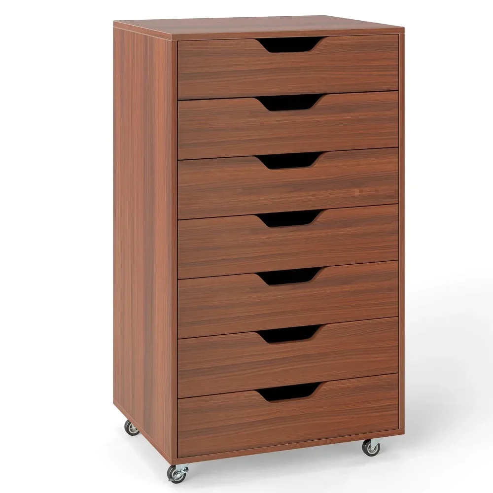 7-Drawer Chest Mobile File Cabinet Vertical Filing Organizer w/ Lockable Wheels
