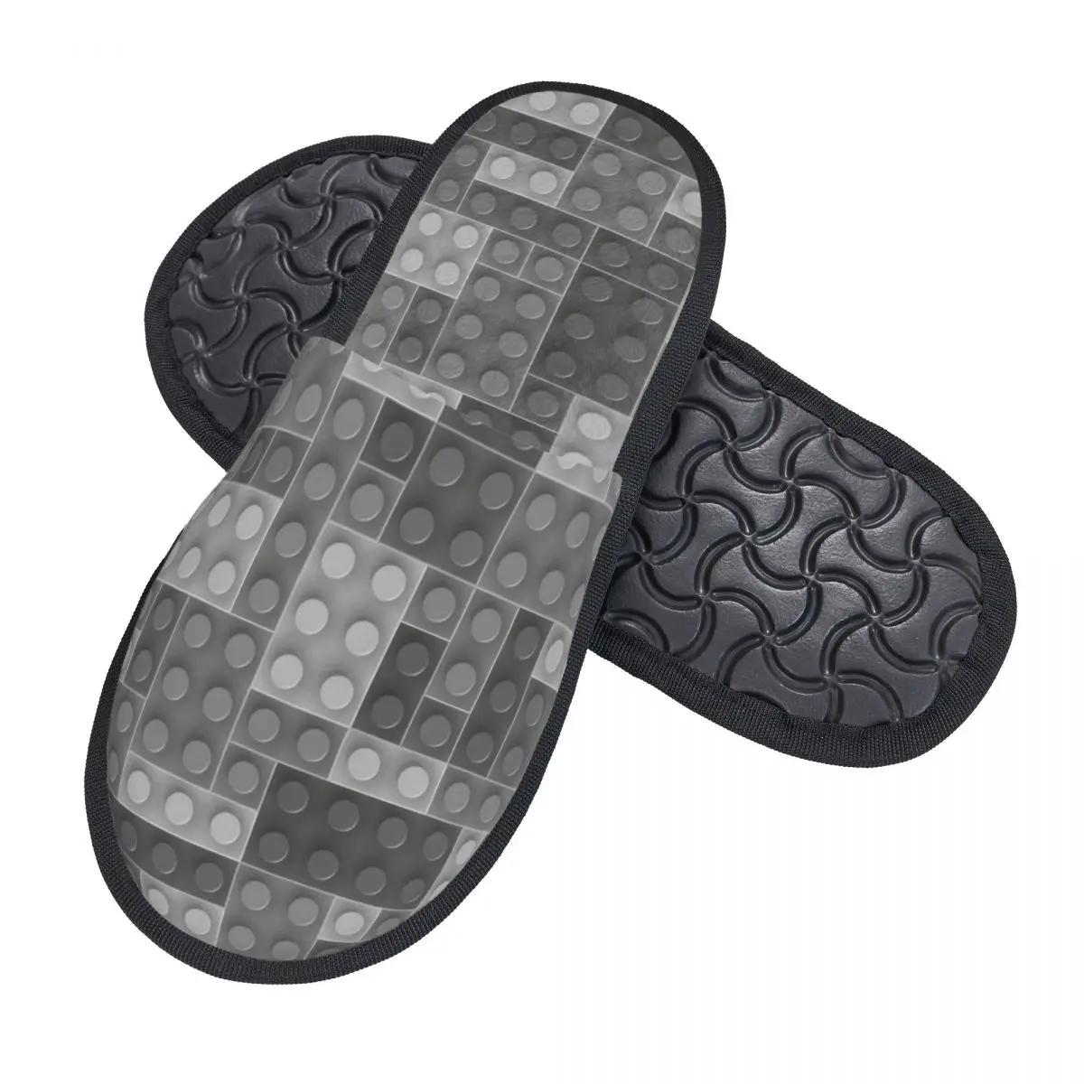 Custom Grey Plastic Toy Block Abstract Odern Pattern Soft Memory Foam House Slippers Women Cozy Warm Anti-skid Sole Slipper