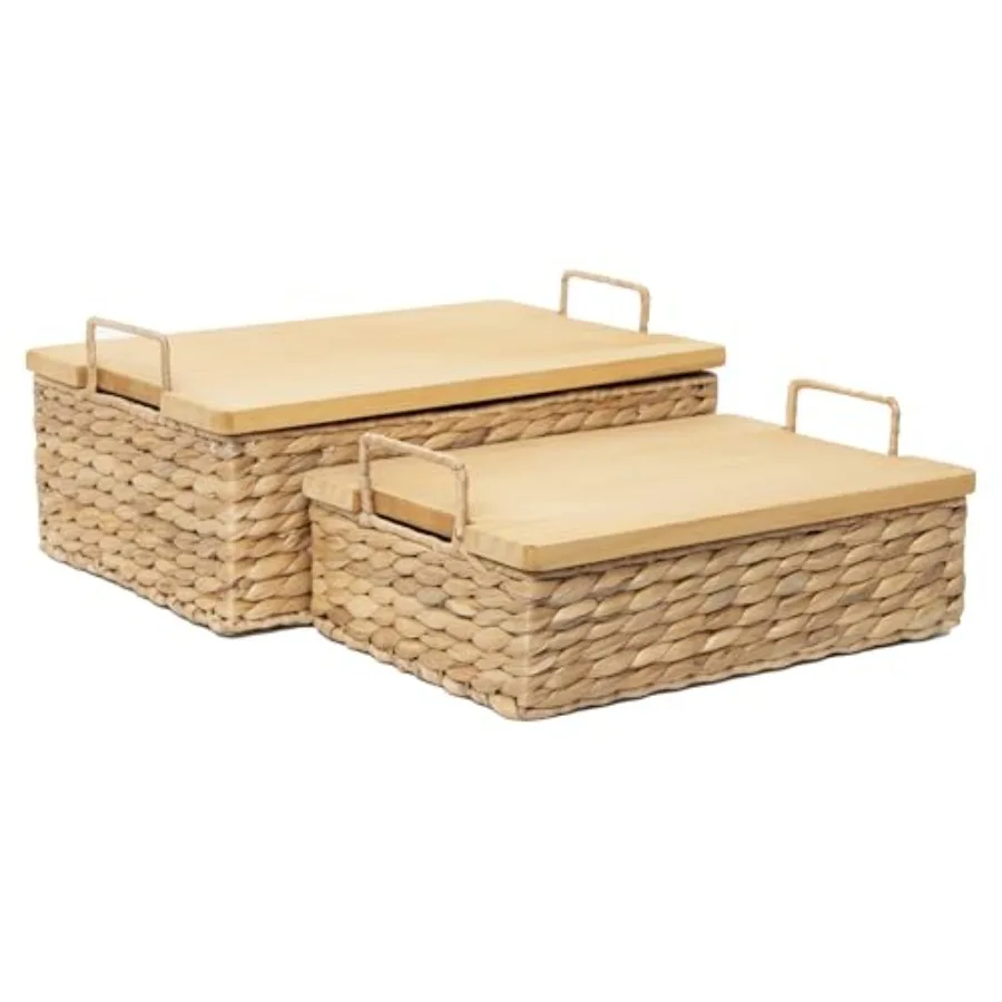 

Плетеные корзины ручной работы из ивы с крышкой, многофункциональные, набор из 2 штук