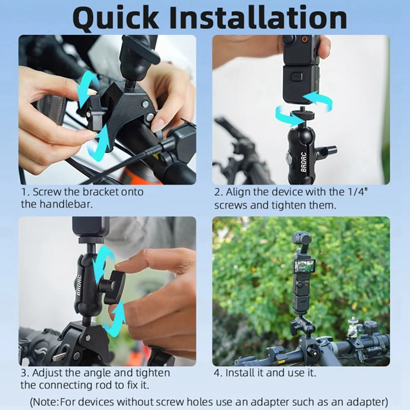 BRDRC دعامة معدنية دراجة دراجة هوائية جبلية حامل عمل الرياضة كاميرا كليب محول ل Osmo جيب 3 ، مع إطار نقل دائم