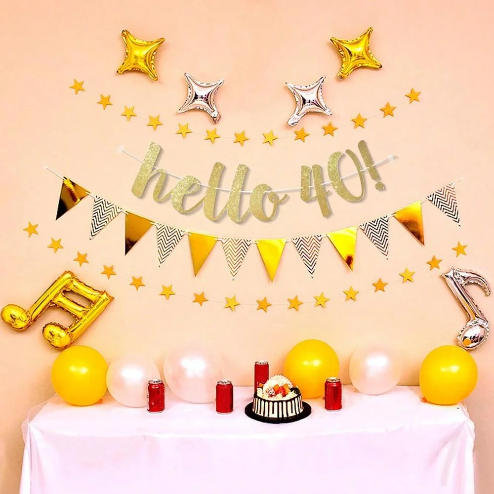 hello 30 40 50 60 paper gold banner anniversary birthday party decorations adult wedding decoration garland supplies