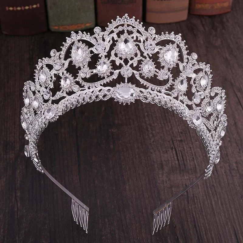 

Vintage Crystal Tiaras Rhinestone Pageant Crowns with Comb Baroque Wedding Hair Jewelry Accessories