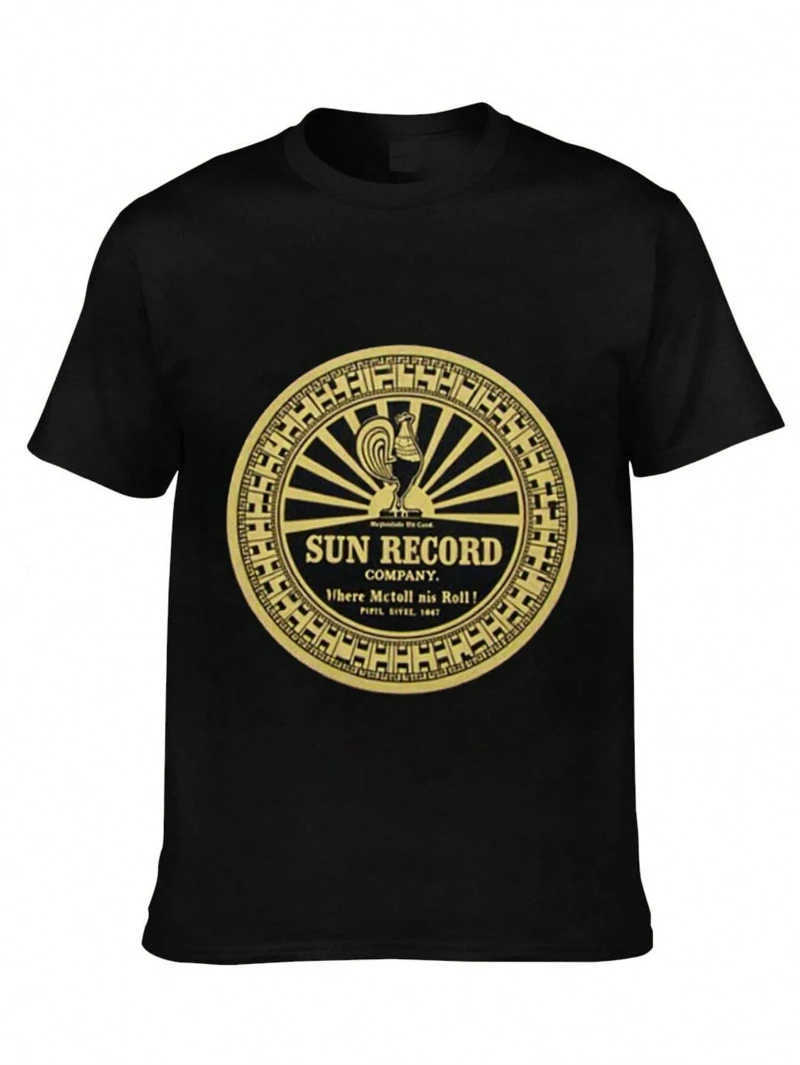 Men's Retro Sun Records Logo T-Shirt, Loose Fit and Casual  Summer Pure Cotton Loose-Fitting Streetwear  oversized t shirt