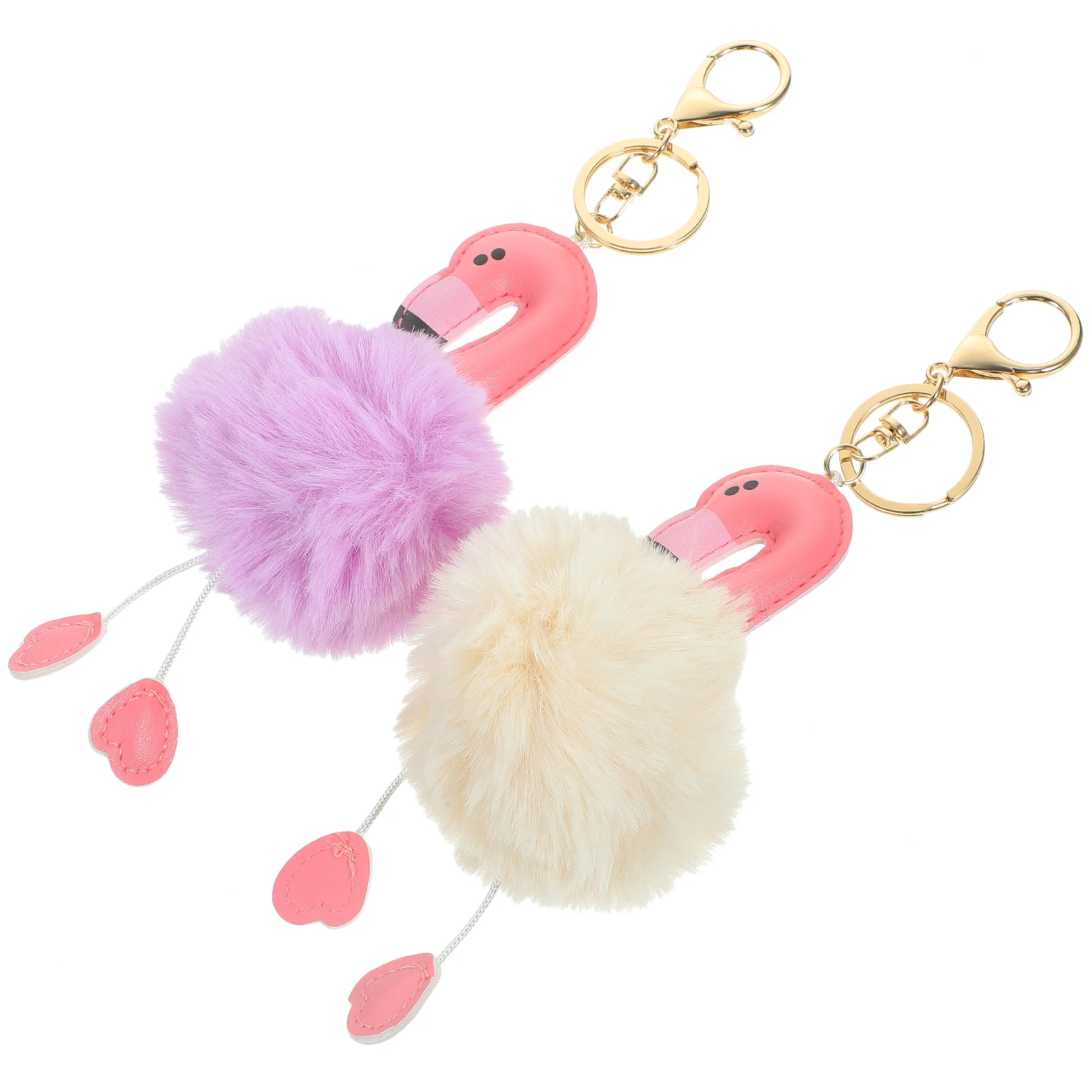 

2pcs Flamingo Keychain Faux Ball Car Key Rings Purse Keychain Bag Pendant Home Accessories Pink White Party Gifts