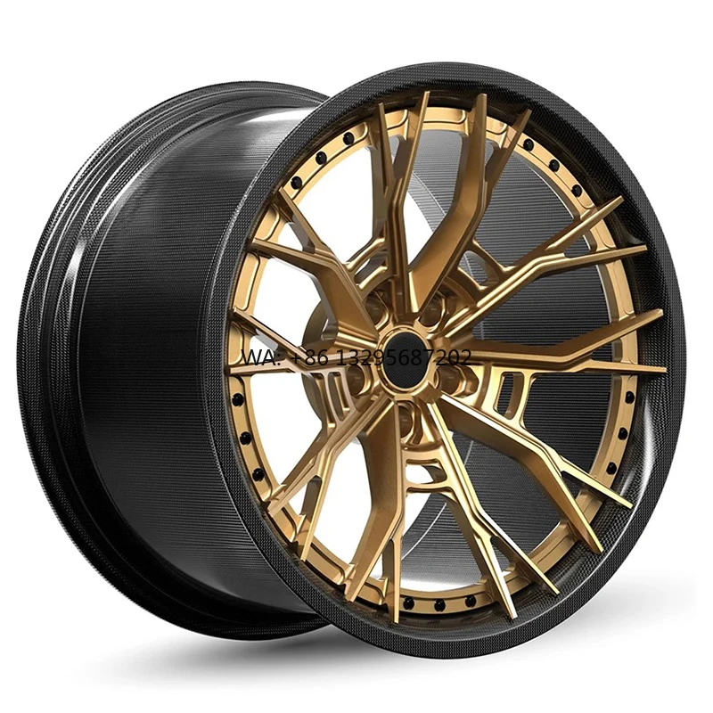 

Custom 2-piece Forged Alloy Wheels 18 19 20 21 22 23 24 26 Inch Black Carbon Fiber Gold Spokes 5x120 Car Rims for BMW F82 M4