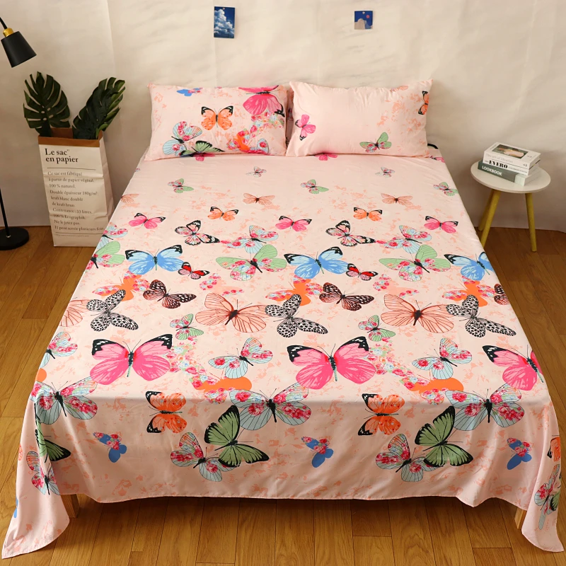 1PC Bed Linen Reactive Printed Flat Sheet Set Leaf Bedding Sheet Sets