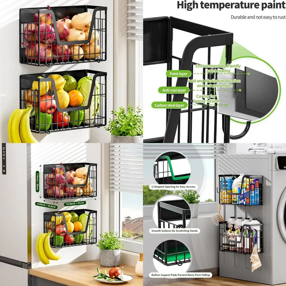 

2 набора магнитных контейнеров для хранения картофеля и лука, магнитная корзина для фруктов или для холодильника, кладовой, кухонной столешницы, прачечной, M