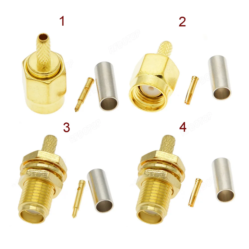 100pcs/lot SMA Male/Female Or RP-SMA Male/Female Center Nut Bulkhead Crimp RG174 RG316 LMR100 RF Connector Gold Plated 50 Ohm