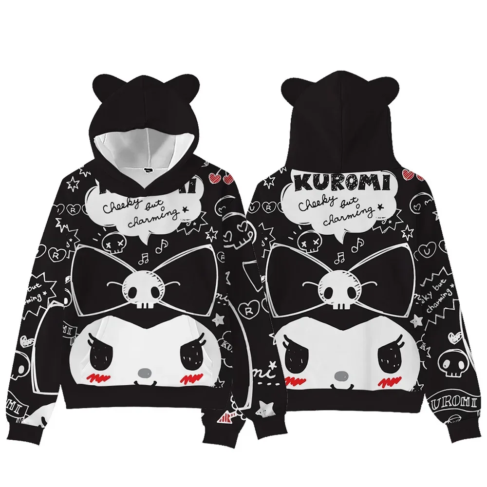 HOT Boys Girls Anime Kawaii Cartoon Kuromi Cat Ear Pullover Hooded Sweatshirt for Adults and Children Children\'s Gifts