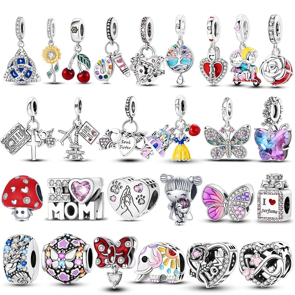 925 Sterling Silver Charms Elephant Classic Red Bow Pendant Heart  Beads Fit Original Bracelets DIY Jewelry For Women