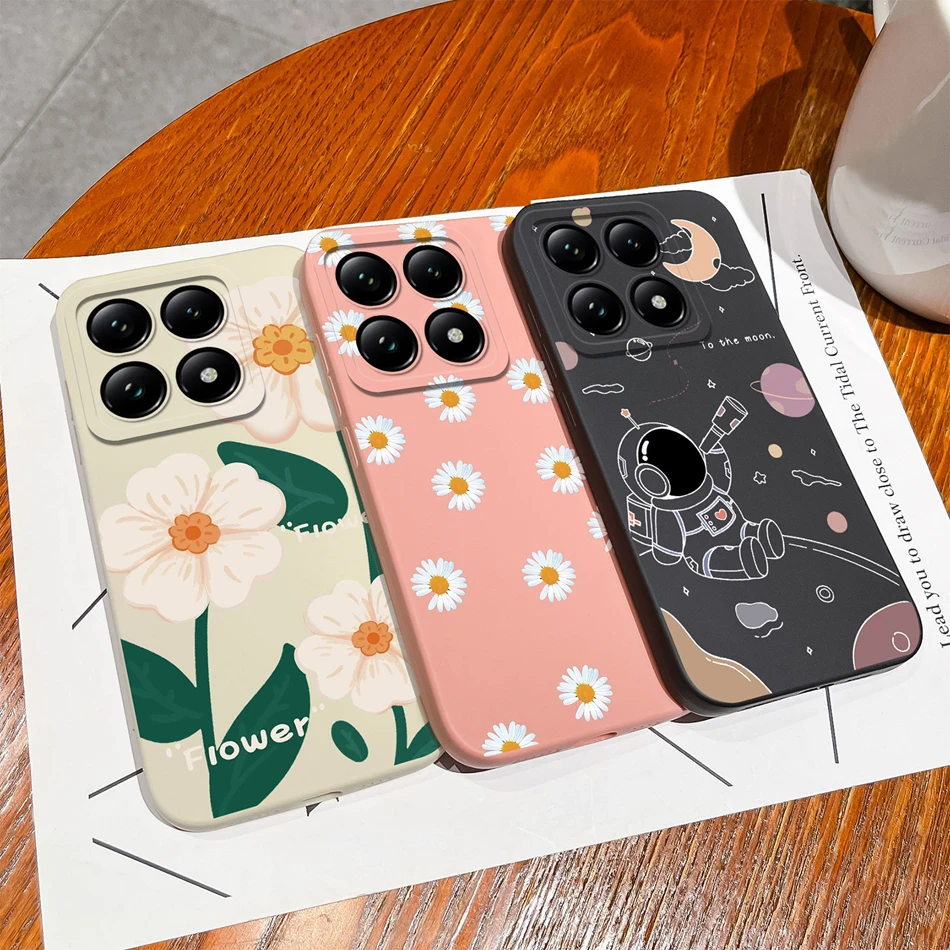 Case For Xiaomi 14T Pro Flower Plant Full Coverage Anti Slip Soft Liquid Silicone Bumper For Mi 14 T 14TPro High Quality Housing