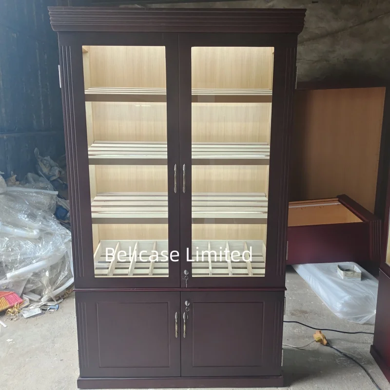 custom，Large Capacity Commercial Wall Cabinet Humidor with Cedar shelf Drawer Luxury Stand Up Wood Humidor Cigar Cabinet