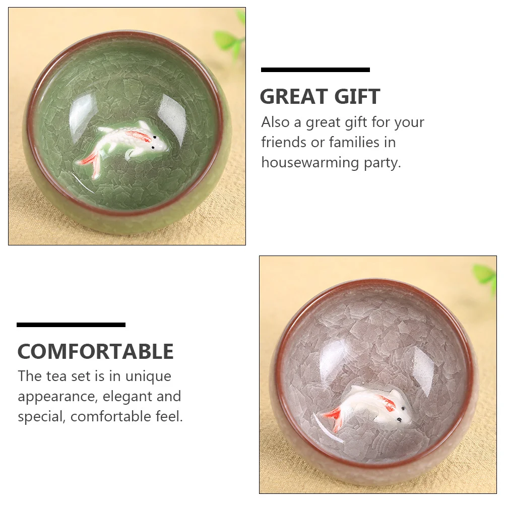 

6Pcs Ice Cracked Fish Cup Set Ceramic Tea Pot Teaware Elegant Party Gift Home Office Use Ceramic Fish Tea Set Teaware