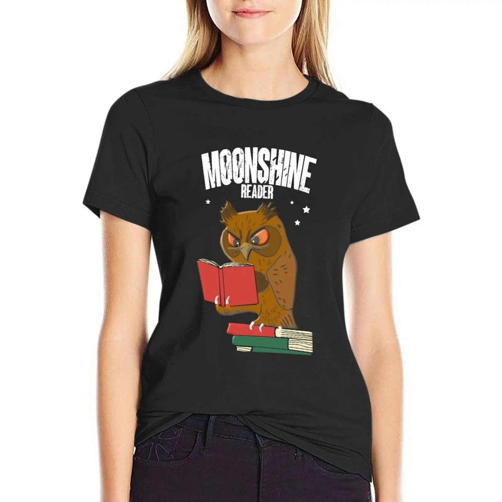 

Moonshine Reader - Books Reading Owl T-shirt cute clothes tees Women's tee shirt