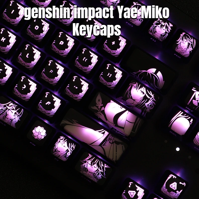 104 Keys/Set Genshin Impact Theme Yae Miko Backlit Keycap Custom Design Mechanical Keyboard Black Hole Swallow Coating KeyCaps