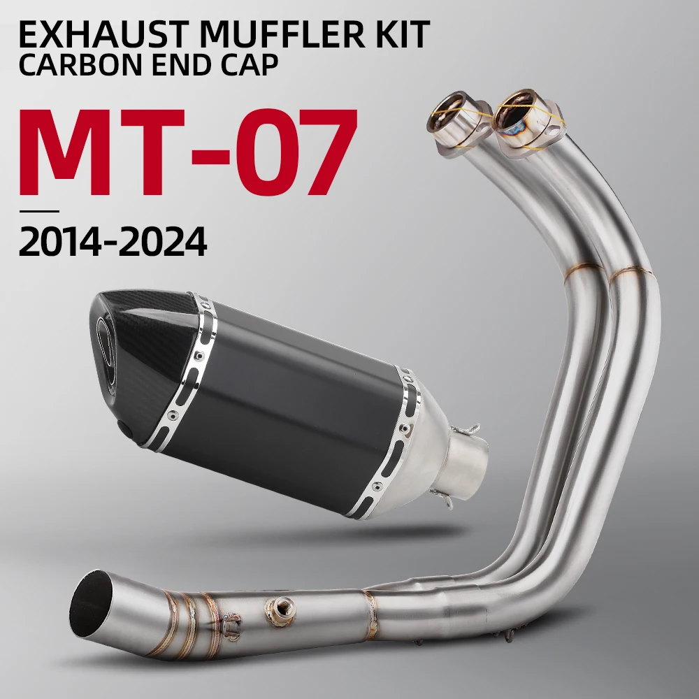 

For YAMAHA MT07 FZ07 XSR700 2014-2024 Motorcycle Exhaust System Full Escape Front Link Pipe Carbon Fiber 370MM Muffler