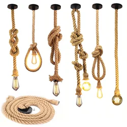 Vintage Hemp Rope Pendant Light Retro Industrial Hanging Lamps Creative Loft Country Style Ceiling Lamps E27 Edison LED Lighting