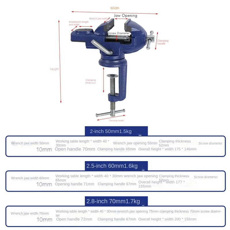 Bench Vice Machine Vise Clamp Full Metal Multifunction Woodworking Tools For DIY Table Use