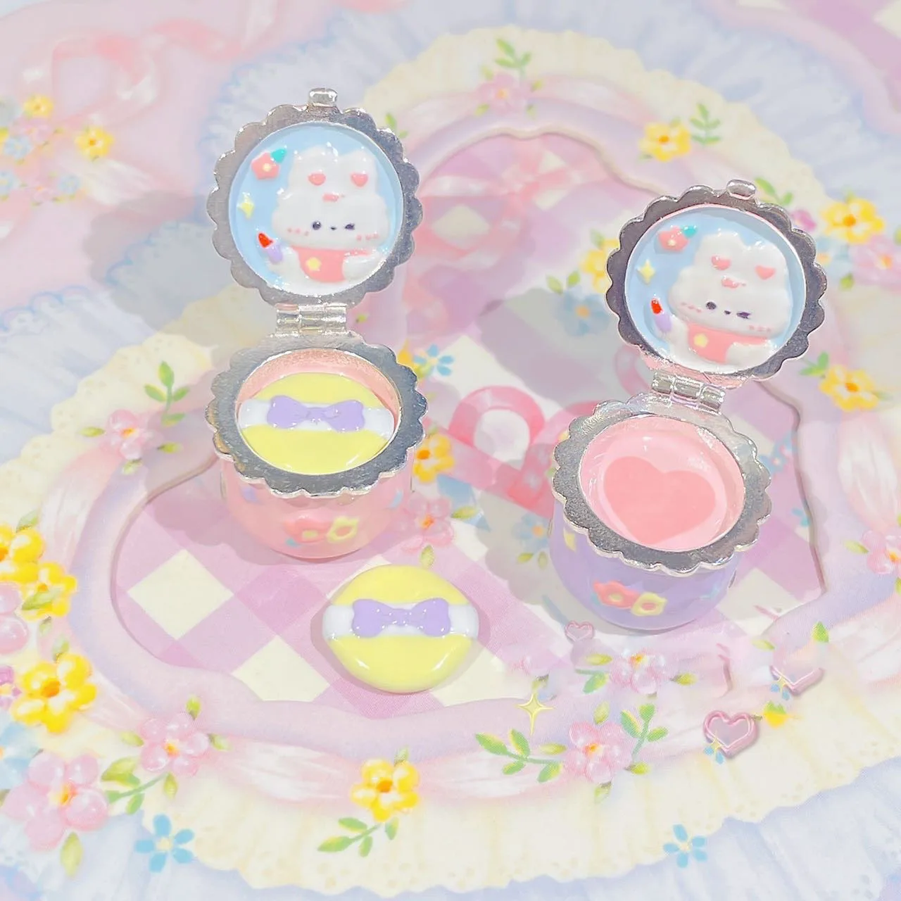 925 Sterling Silver Cute Rabbit Blush Compact With Removable Powder Puff Charm Bead For Pandora Bracelet Bangle European Jewelry