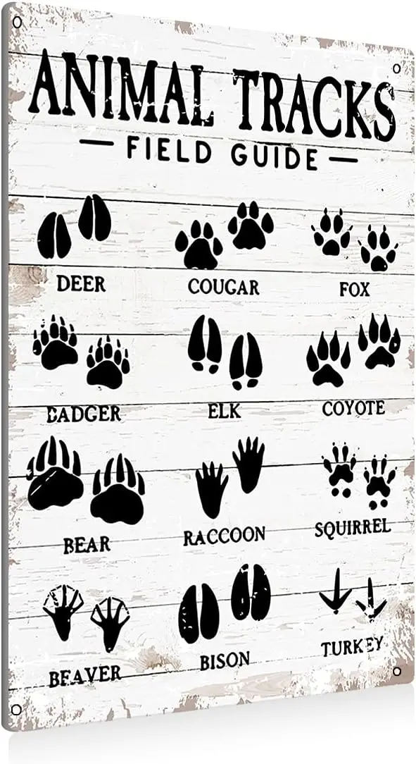 

Animal Tracks Field Guide Sign Metal Tin Wall Art Decor Farmhouse Home Rustic Gifts -