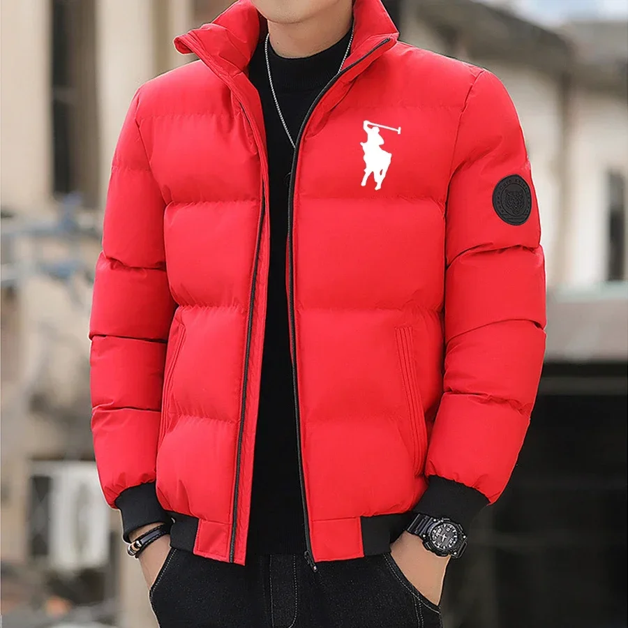 Jaket katun ber-zipper mode Musim Gugur/Dingin 2025, jaket berlapis katun hangat, pakaian berlapis katun kasual olahraga musim dingin, model berkerah tegak