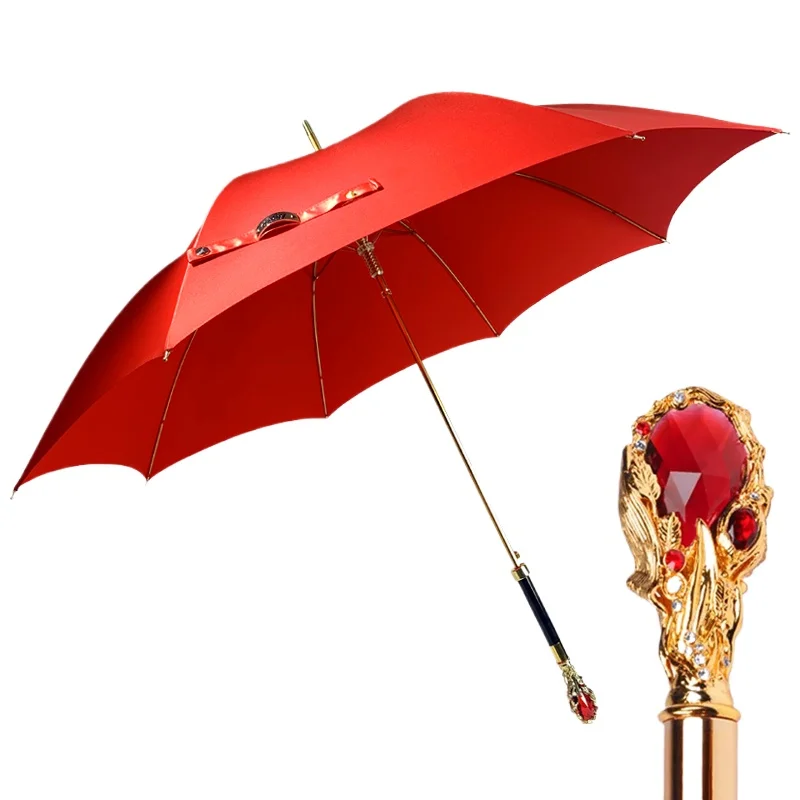 

Wedding Long handled Bride Red Retro Sunscreen Umbrella Silk High end Celebration Big Red Wedding Umbrella