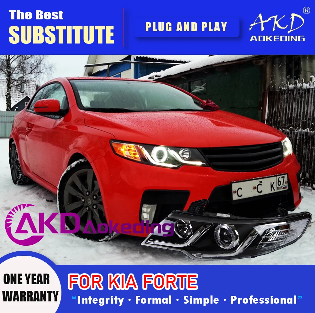 

AKD Head Lamp for Kia Forte LED Headlight 2009-2015 Headlights Kia Forte DRL Turn Signal High Beam Angel Eye Projector