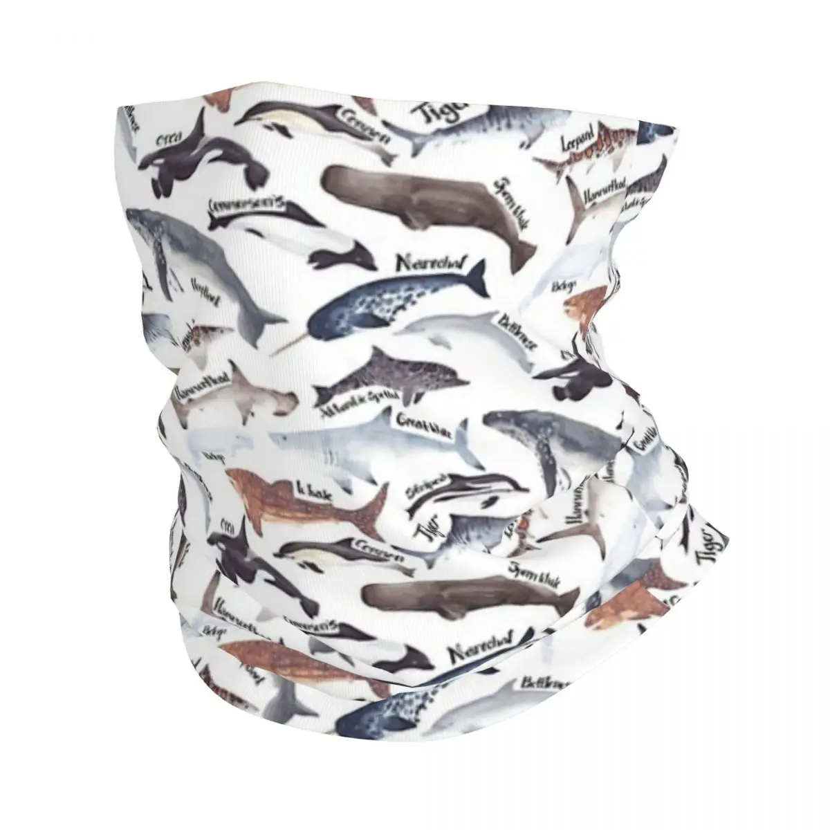 Types Of Whales, Sharks And Dolphins Watercolour Bandana Neck Gaiter Printed Wrap Scarf Warm FaceMask Cycling For Men Breathable