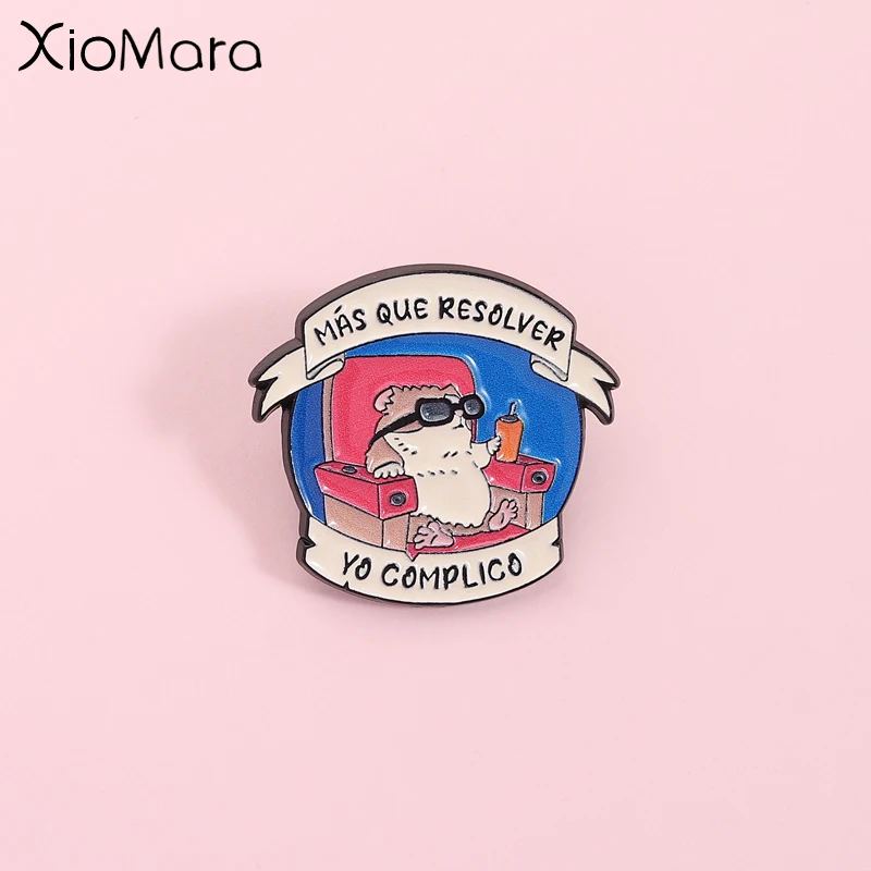 Cute Hamster Brooch Zinc Alloy Painted Material, Spanish Text Sunglasses Design, Unisex Daily Casual Fun Accessory Gift