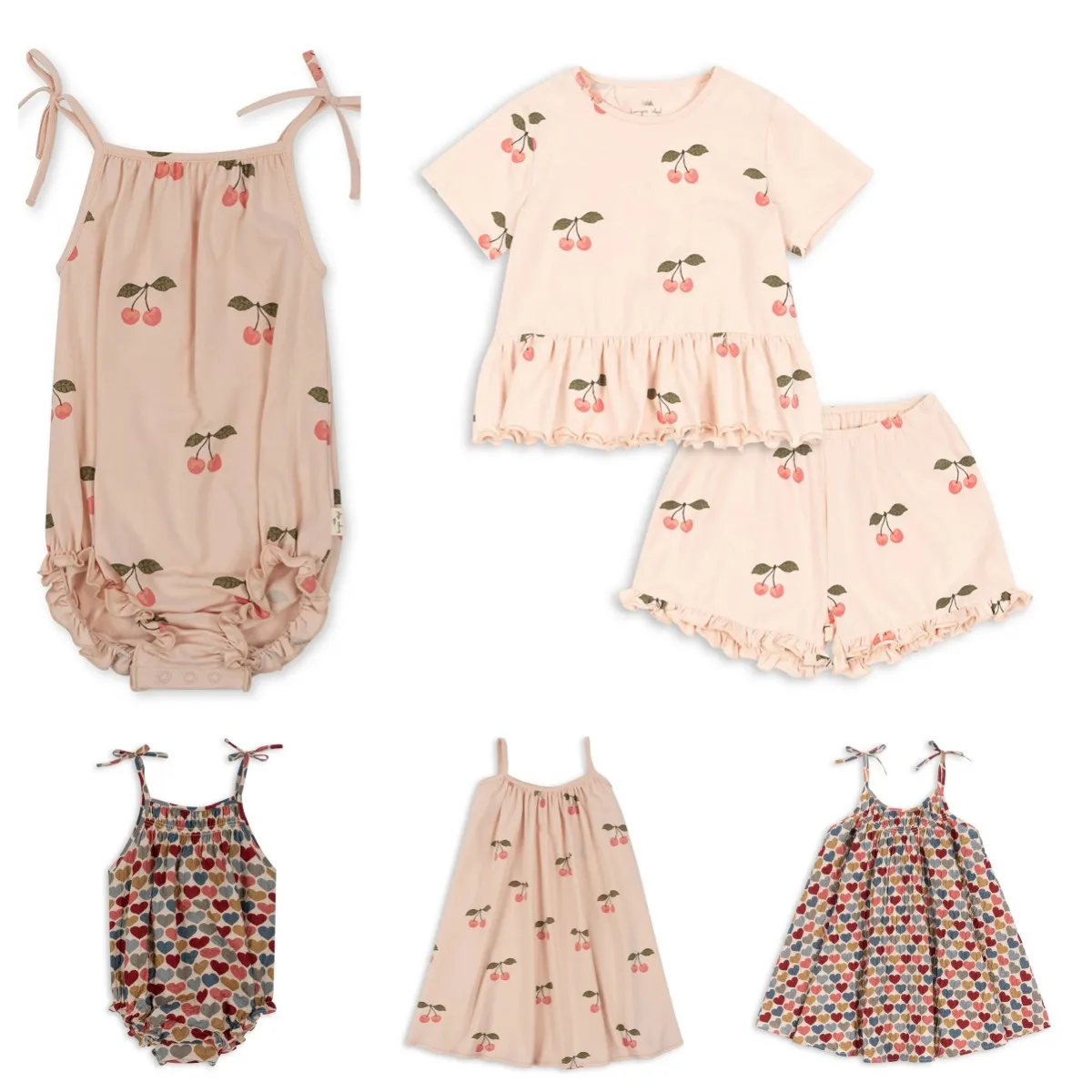 Ropa para Niñas 24ss KS, chaleco bonito de cereza, vestido sin mangas, peleles para bebés, conjunto de ropa para niños