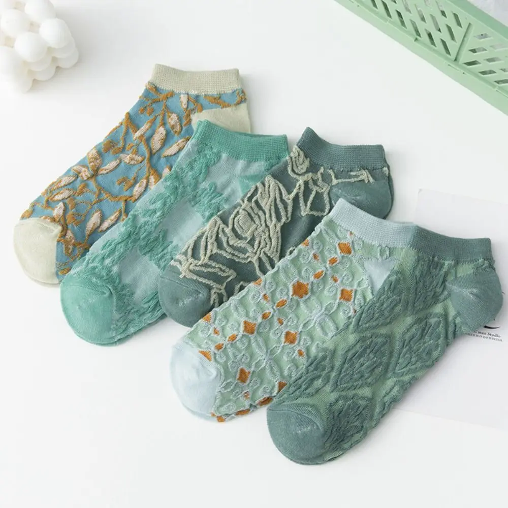 

5Pairs Elastic Flower Floral Tube Socks Thin Retro Style Girls Mid-calf Socks Hosiery Streetwear Sweet Sock Women Girl