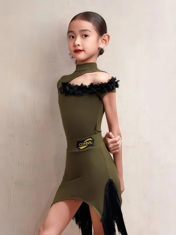 Neues Profeso Wiener Latein-Tanza-Esercizio Abito Per Bambini Maniache Corte Top Allenamento Concorso Giacolo