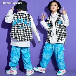 Boys Hip Hop Houndstooth Vest Girls Paisley Cargo Pants Sweatshirt Street Dance Kids Jazz Clothes Sets Child Streetwear Costumes