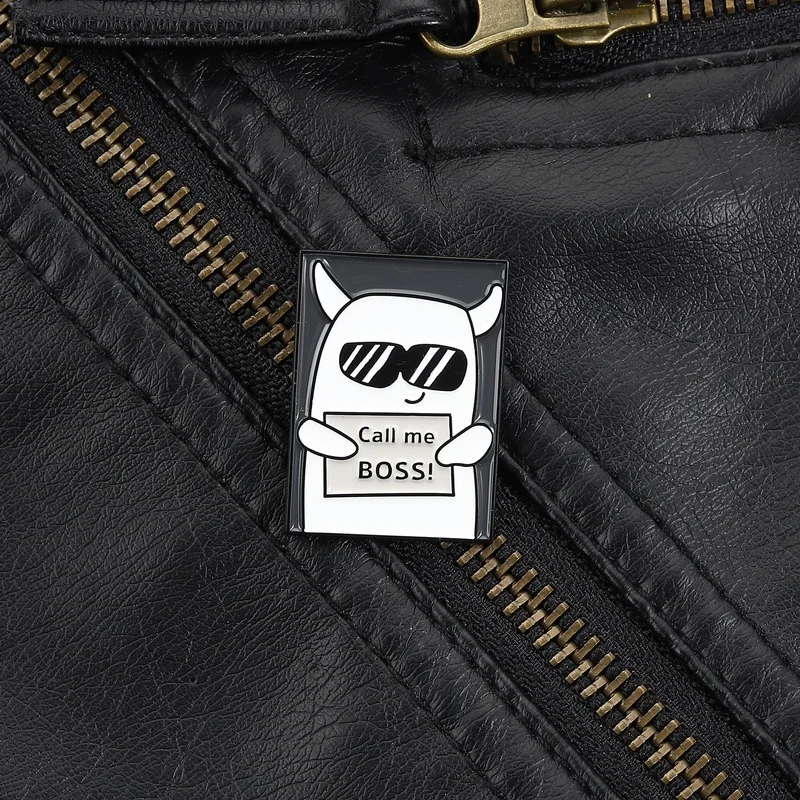 I Am The Boss Demon Enamel Pin White Demon with Cool Attitude and Playful Text for Burnout Culture Worker Chill Everyday Style