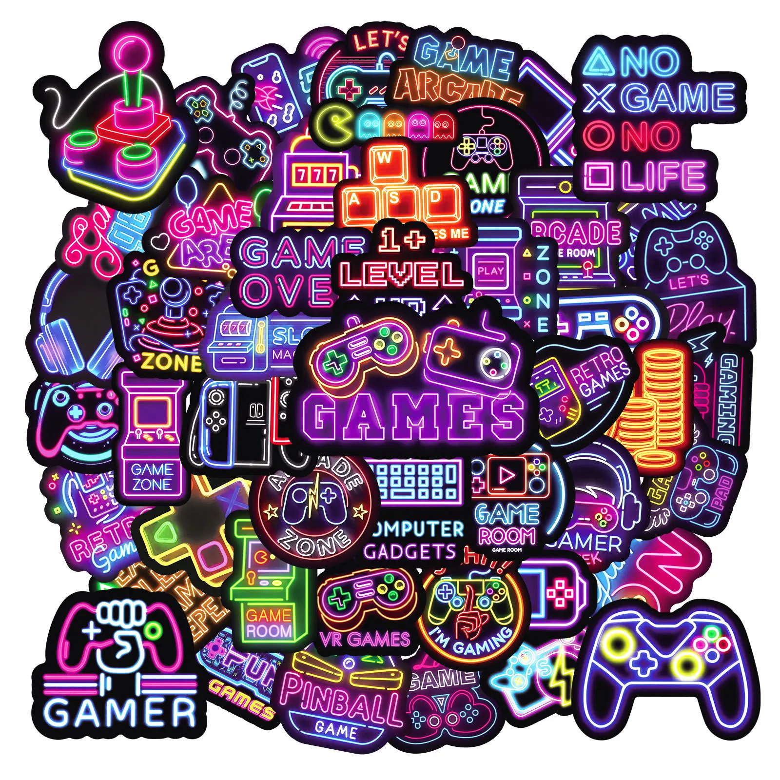 50PCS Cool Gamepad Cartoon Stickers Neon Style Graffiti Decoration Game DIY Kids Toys Fridge Luggage Laptop Guitar Bike Decals