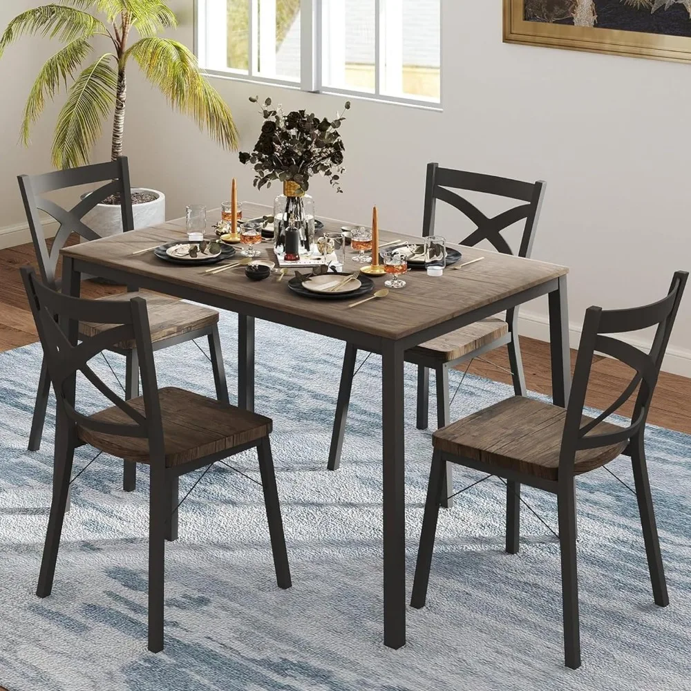

5 Piece Dining Table Set Kitchen Table and Chairs for 4 Industrial Style Dining Room & Kitchen, Dining Room Set