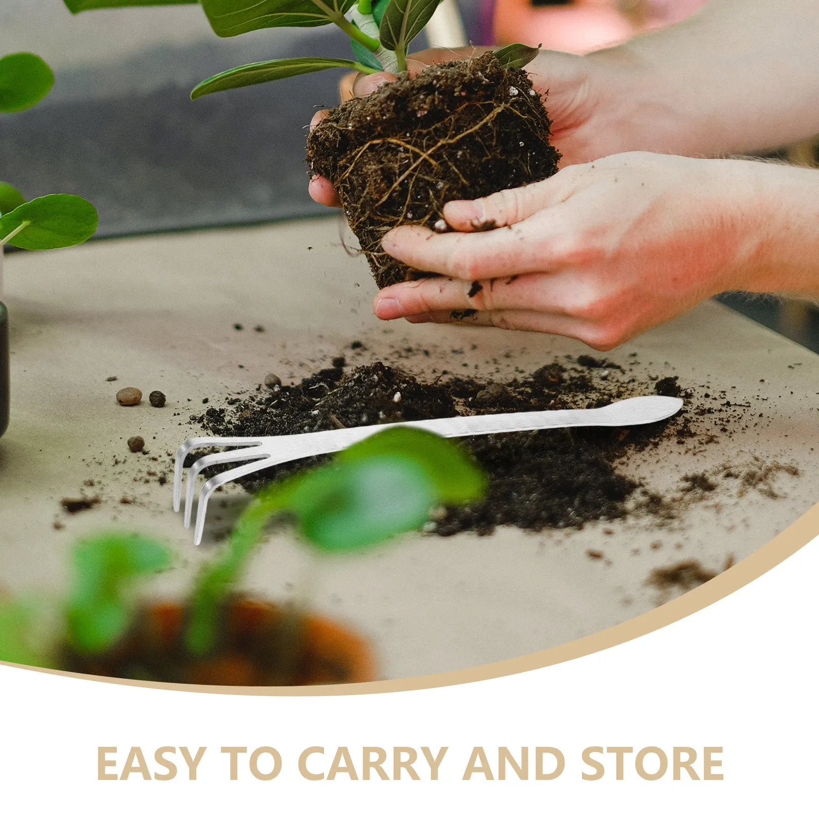 Small Stainless Steel Garden Rake for Planting Vegetables Flowers Beach Combing Soil Aeration Weeding Loosening Compact Hand