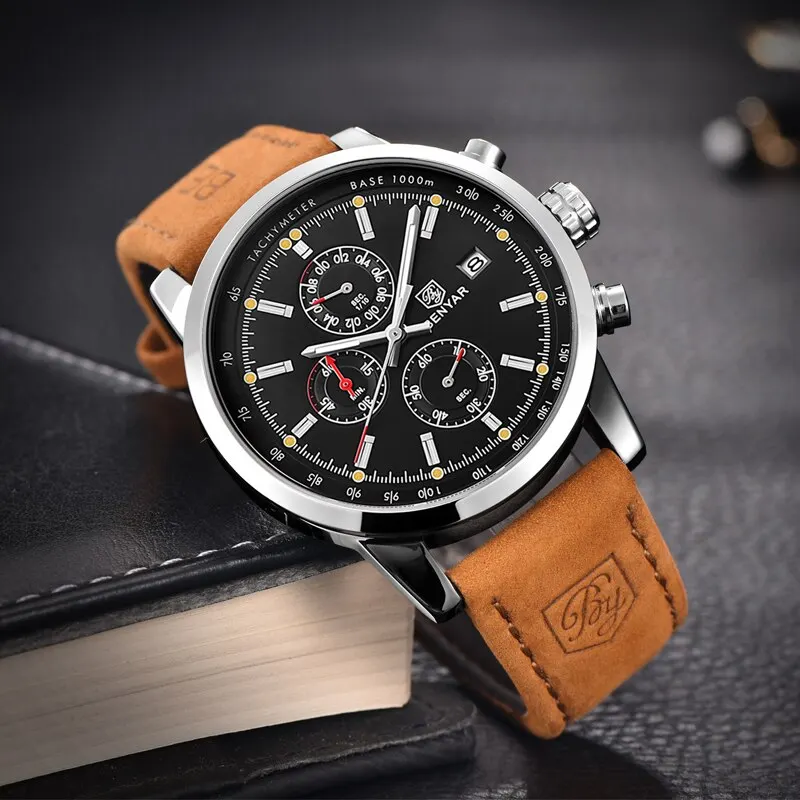 BENYAR Fashion Chronograph Sport Mens Watches Top Brand Luxury Quartz Watch Reloj Hombre Saat Clock Male Hour Relogio Masculino