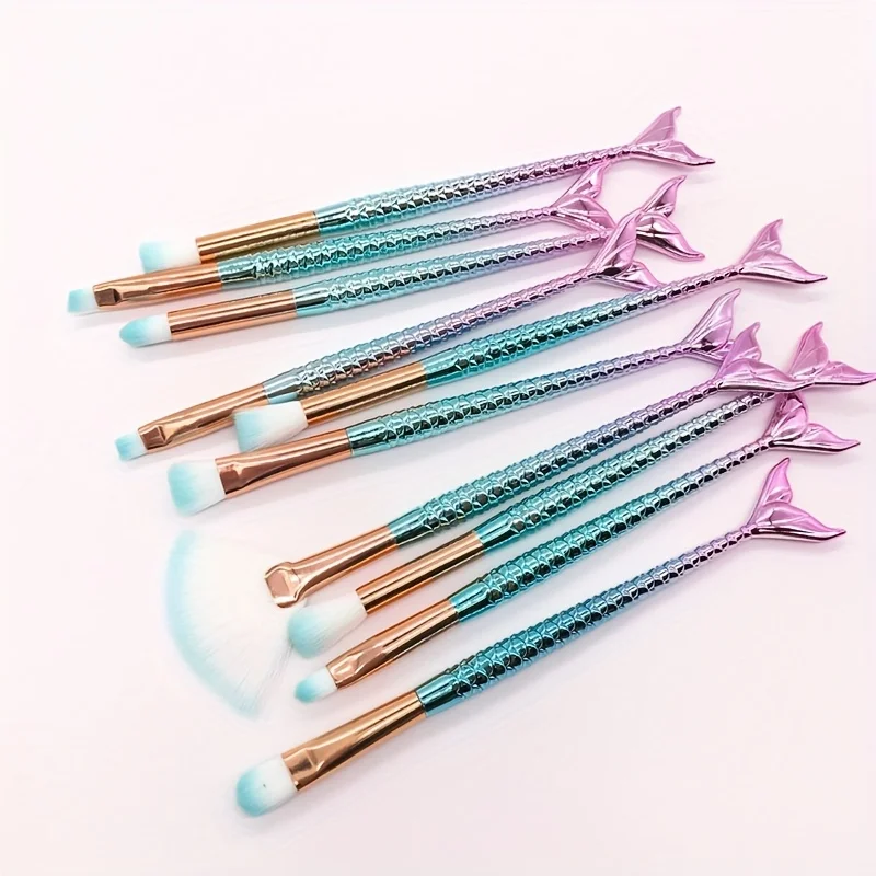 11 個のカラフルな 3D マーメイドメイクブラシセット - 多機能ツール、メイクブラシ、あらゆる肌タイプに適したアクセサリー